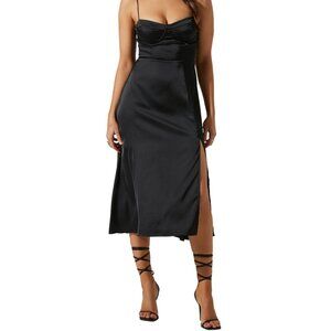 ASTR the Label Black Bustier Satin Midi Dress – Size L, Cocktail/Date Night $89